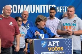 Randi Weingarten with Bill and other CT activists at 2022 get out the vote rally