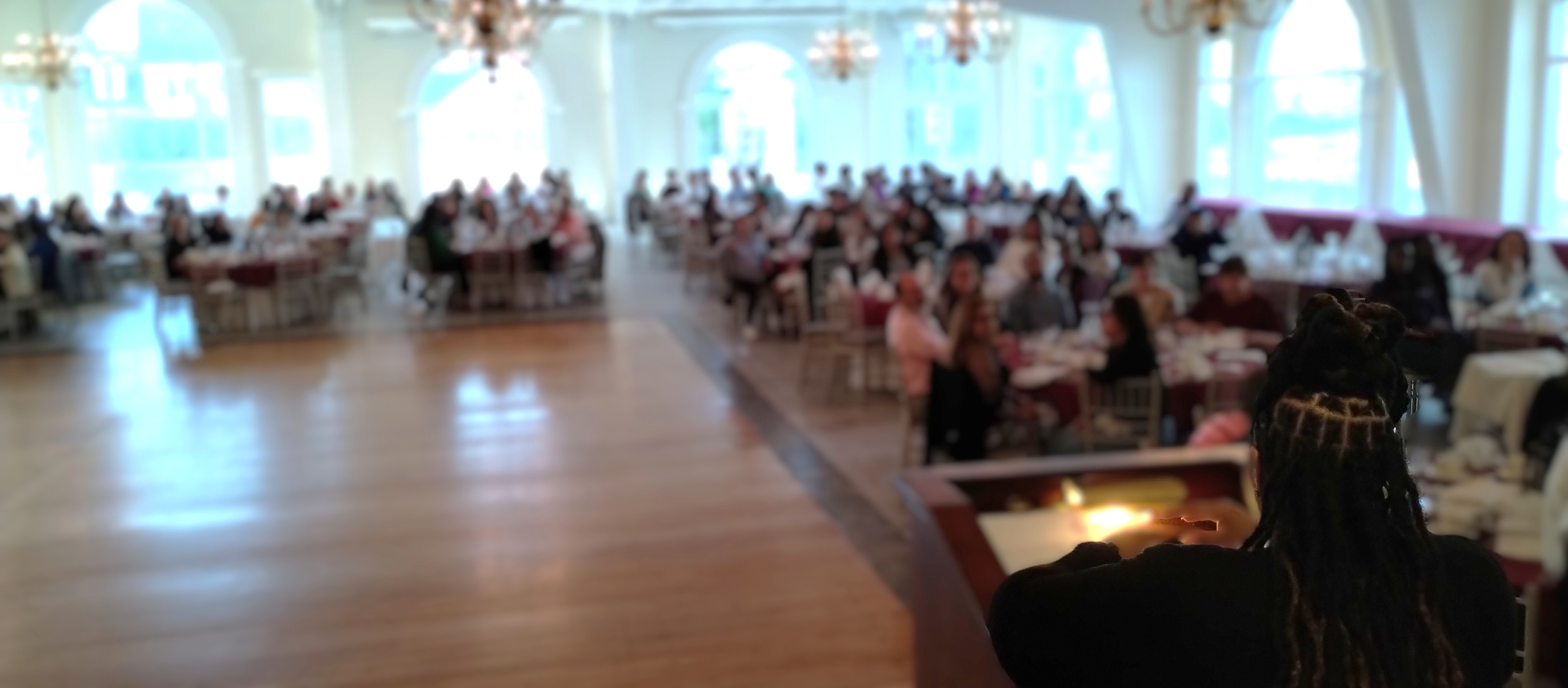 The view from the dais as VP Membership Activities Shaneé Reid addresses the body
