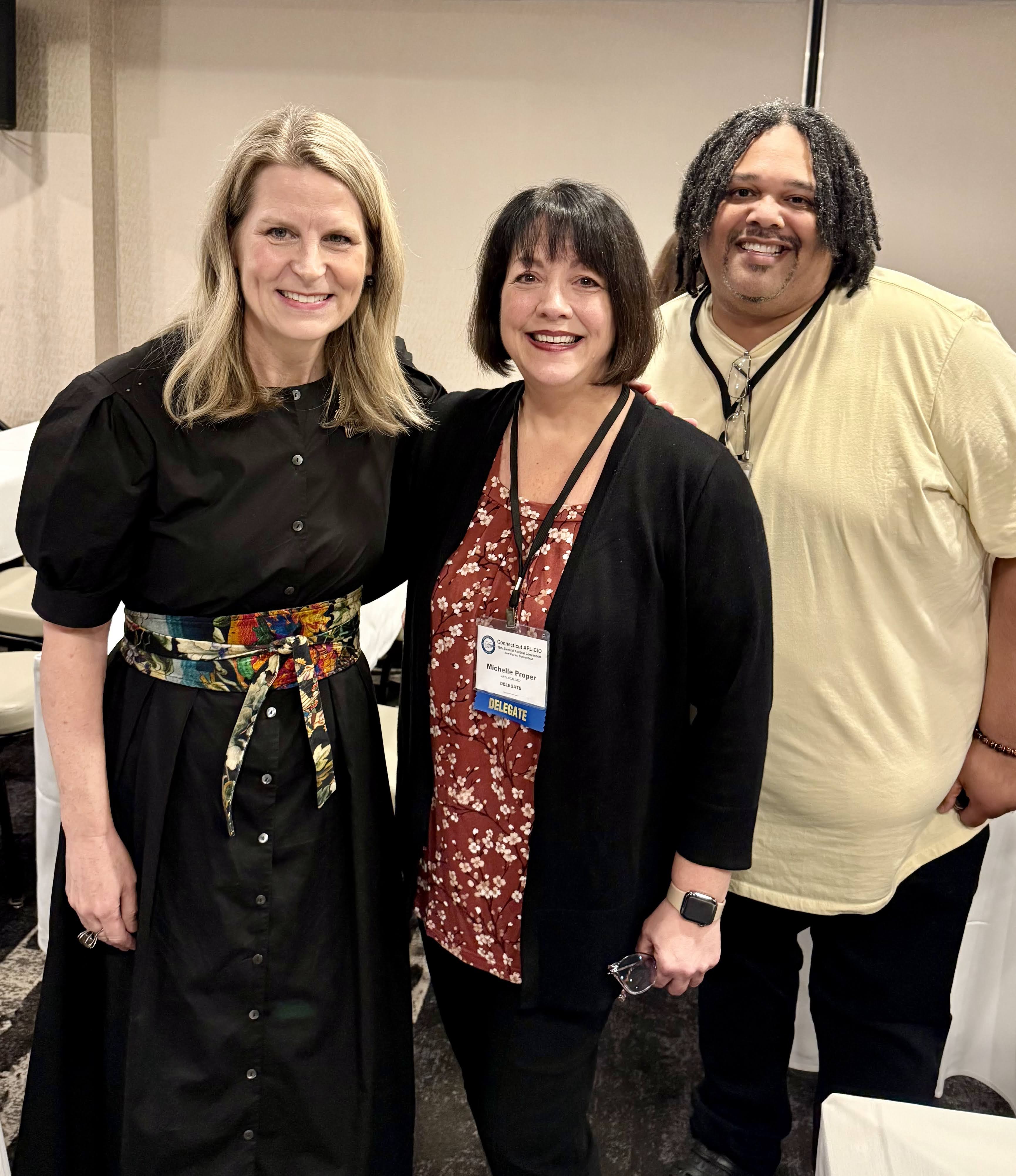 AFL-CIO President Liz Shuler with Michelle Proper and Shawn Brown