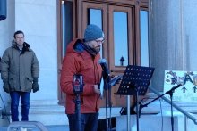 Paul Banach speaking outside Capitol