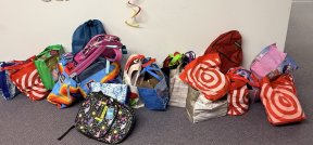 collection of donated school supplies